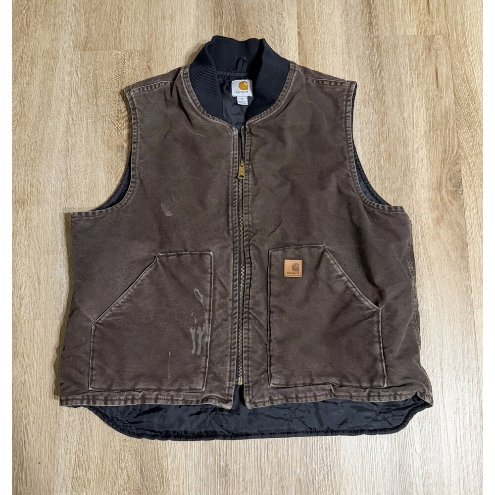 Carhartt Men's Dark Brown Duck Vest VO2 DKB Quilt Lined Relaxed Fit Size XL
